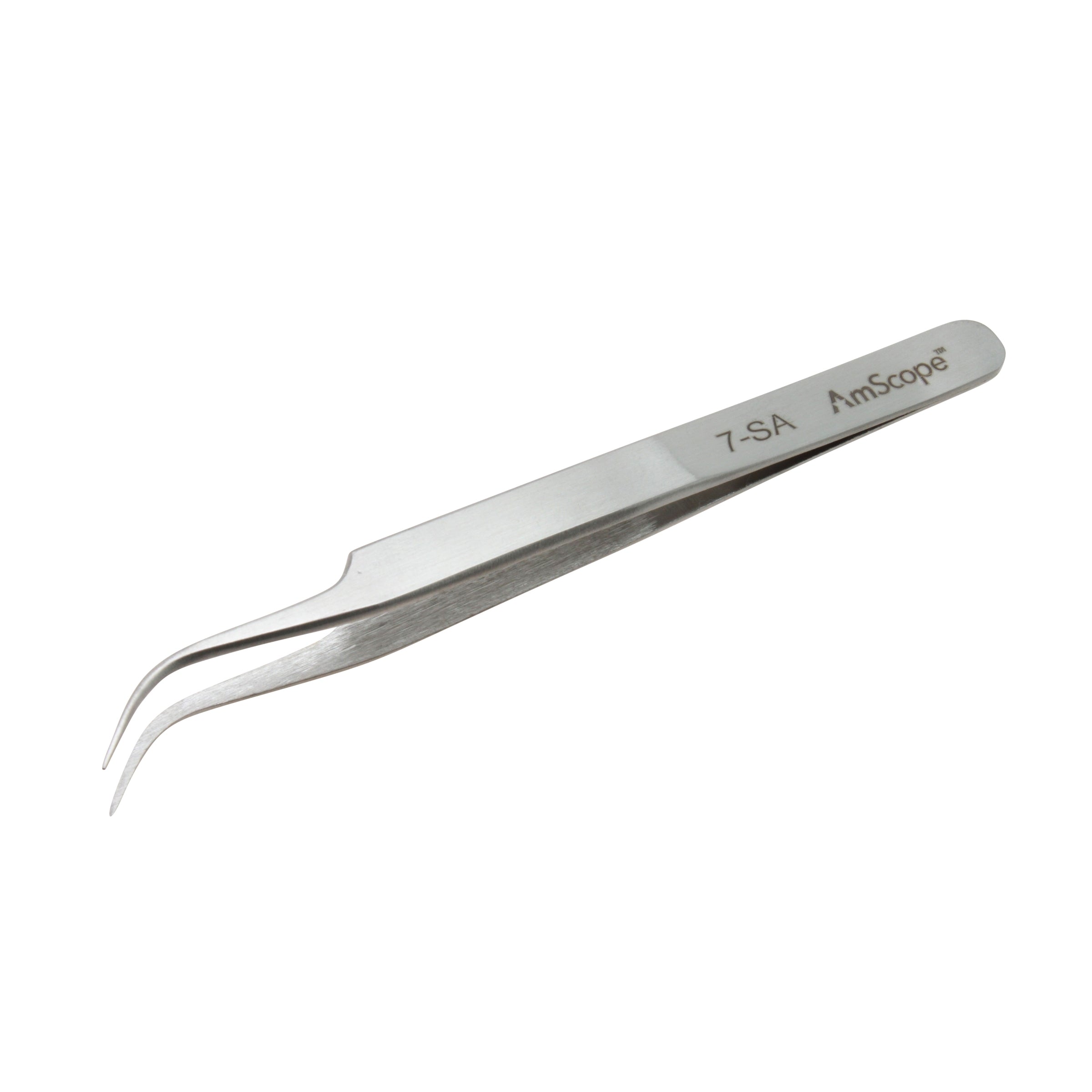 Amscope TW-050 High Precision 4 1/2 in. Curved Flat Tip Tweezers